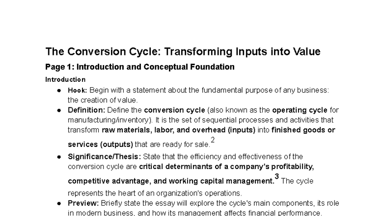 The Conversion Cycle (BUS 101): Transforming Inputs into Value - Studocu
