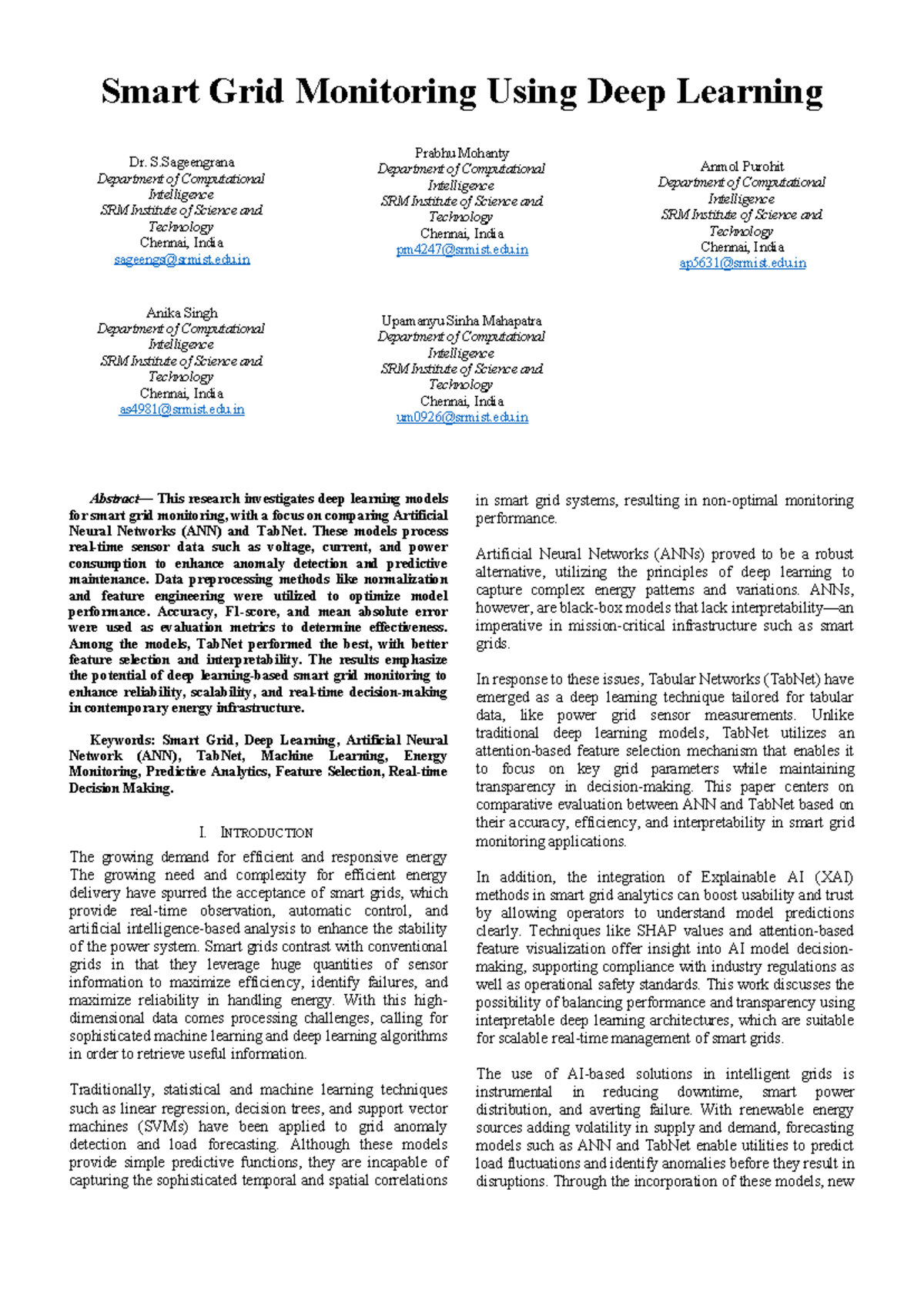 Smart Grid Monitoring: Comparing ANN and TabNet for Anomaly Detection ...
