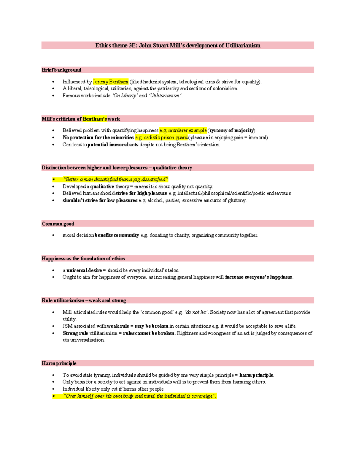 Ethics Theme 3E: John Stuart Mill's Development of Utilitarianism - Studocu