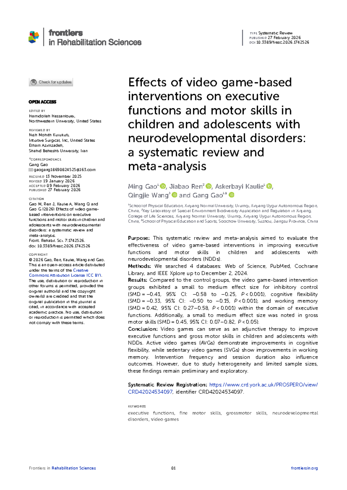 Effects of Video Game Interventions on Executive Functions and Motor ...
