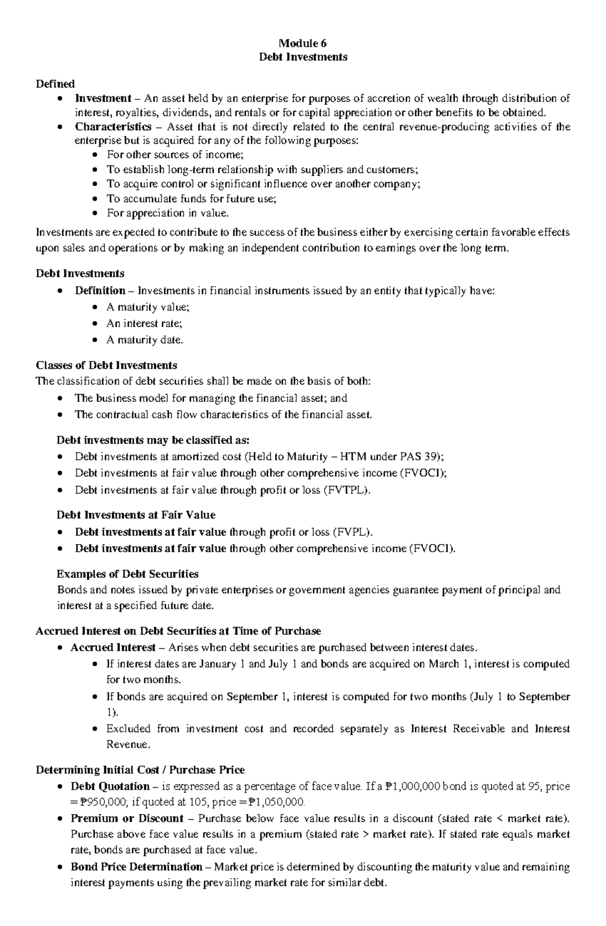 FAR 2025: Modules 6 to 8 - Debt & Equity Investments Overview - Studocu