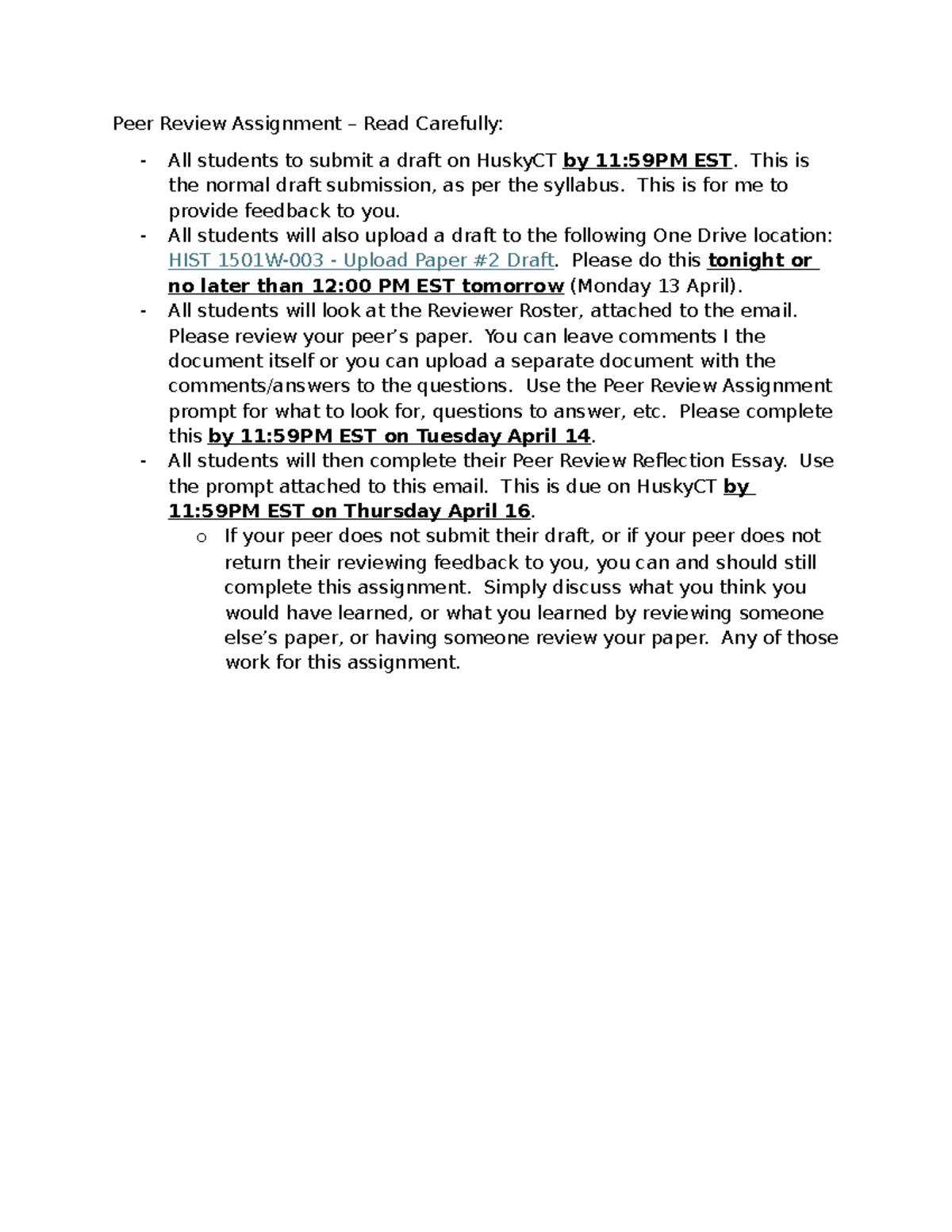 HIST Peer Review Assignment Guidelines and Submission Details - Studocu