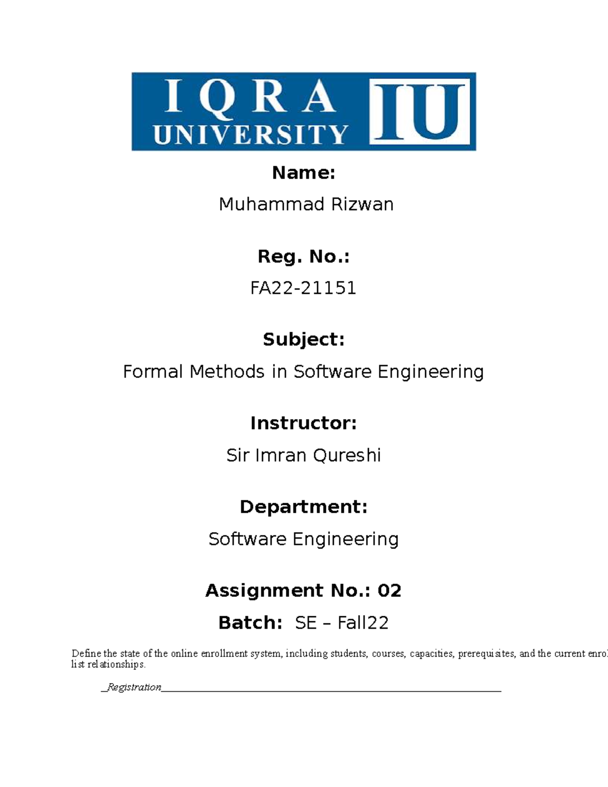 Formal Methods in Software Engineering (SE Fall22) - Assignment 02 ...