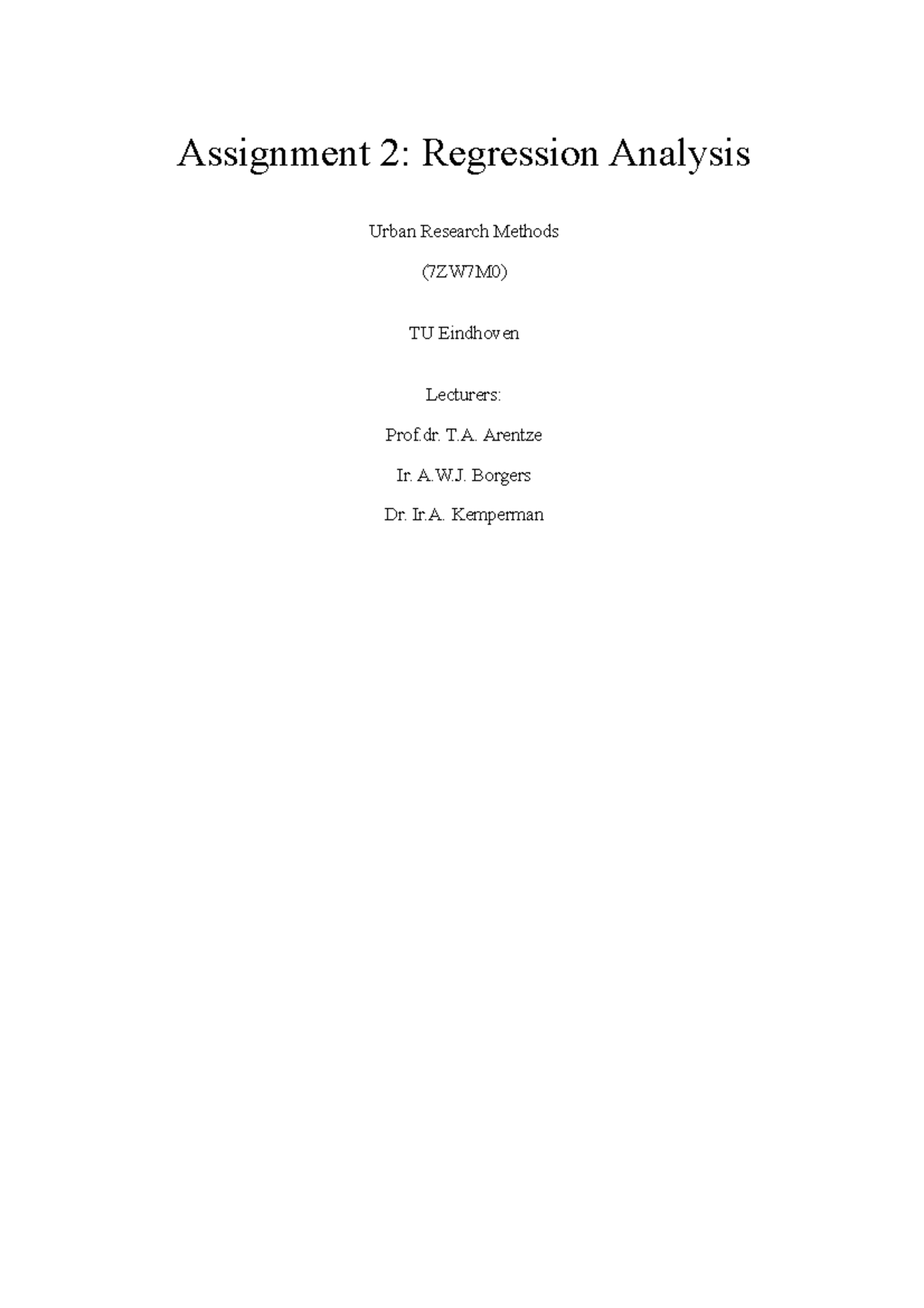 Assignment 2 (7ZW7M0): Regression Analysis in Urban Research Methods ...