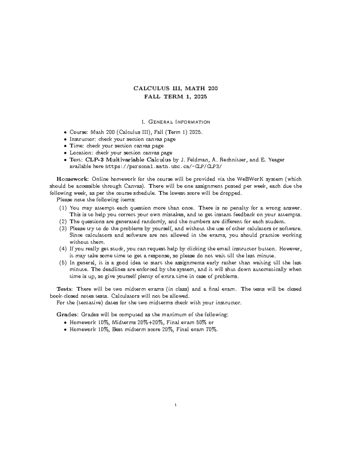 Math 200 Syllabus: Calculus Fall Term 1, 2025 Overview - Studocu