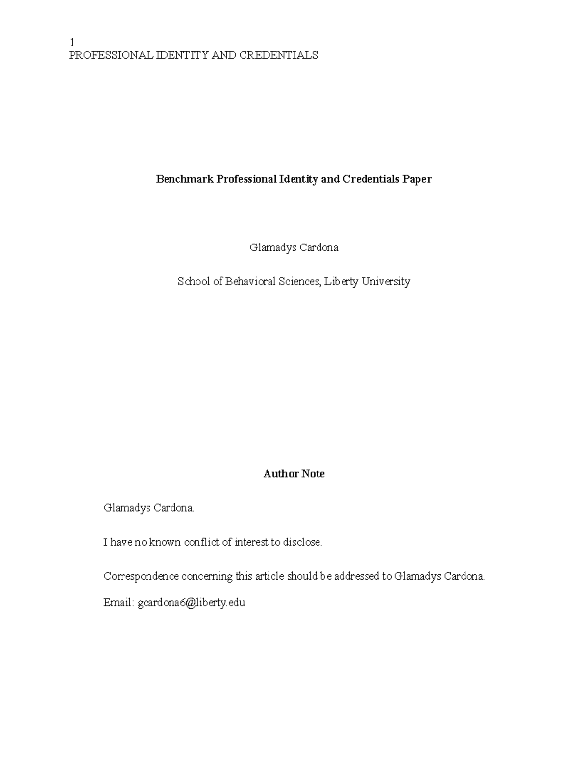 Professional Identity and Credential Development in Counseling (PSY 501 ...