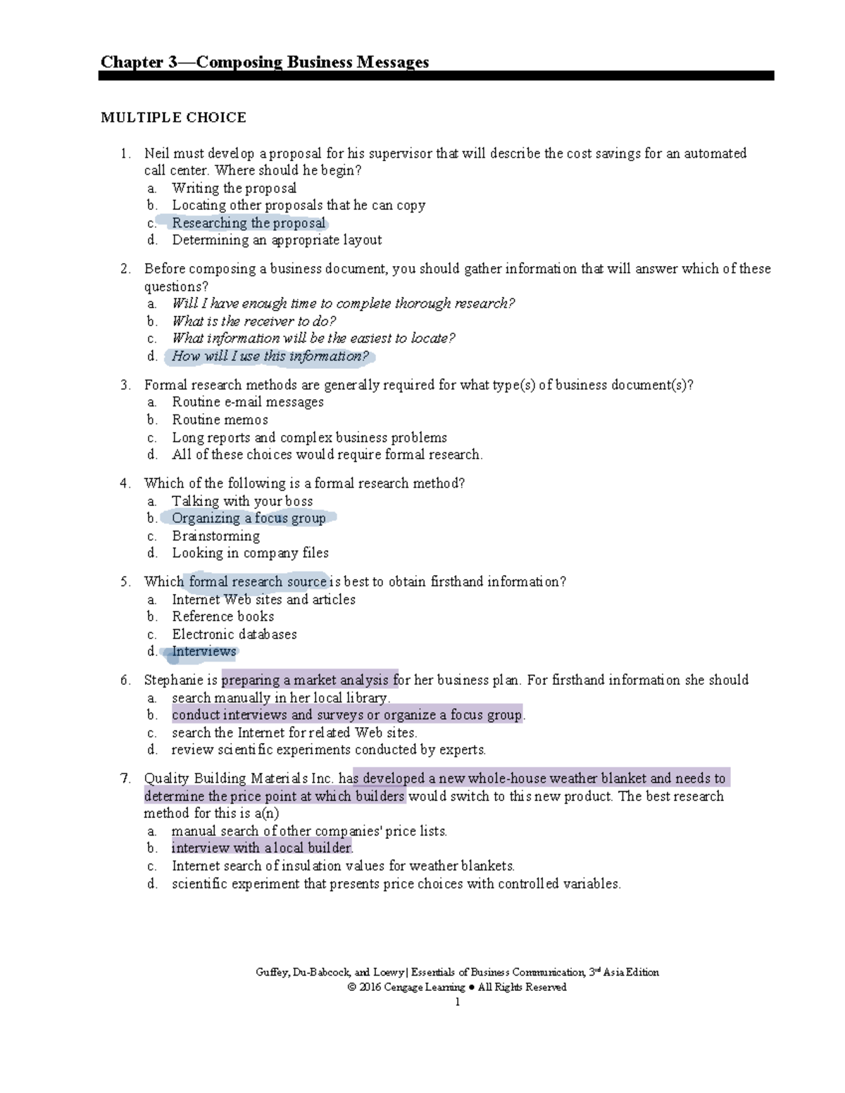 Chapter 3: Business Messages - Multiple Choice Questions and Answers ...