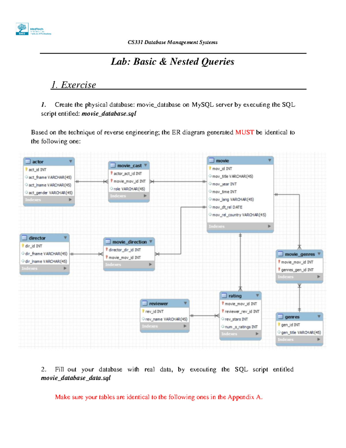 CS331 - Lab 6: Basic & Nested SQL Queries for Movie Database - Studocu