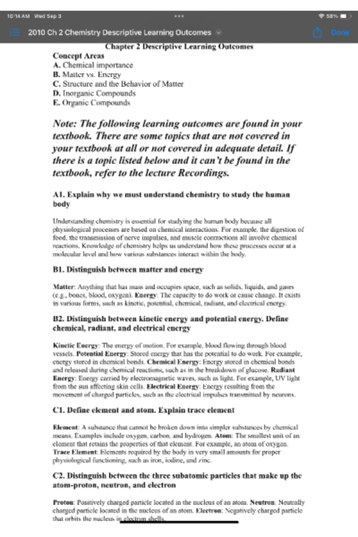 ABC123 Final Exam Study Guide: Key Concepts in Chemistry Chapter 2 ...