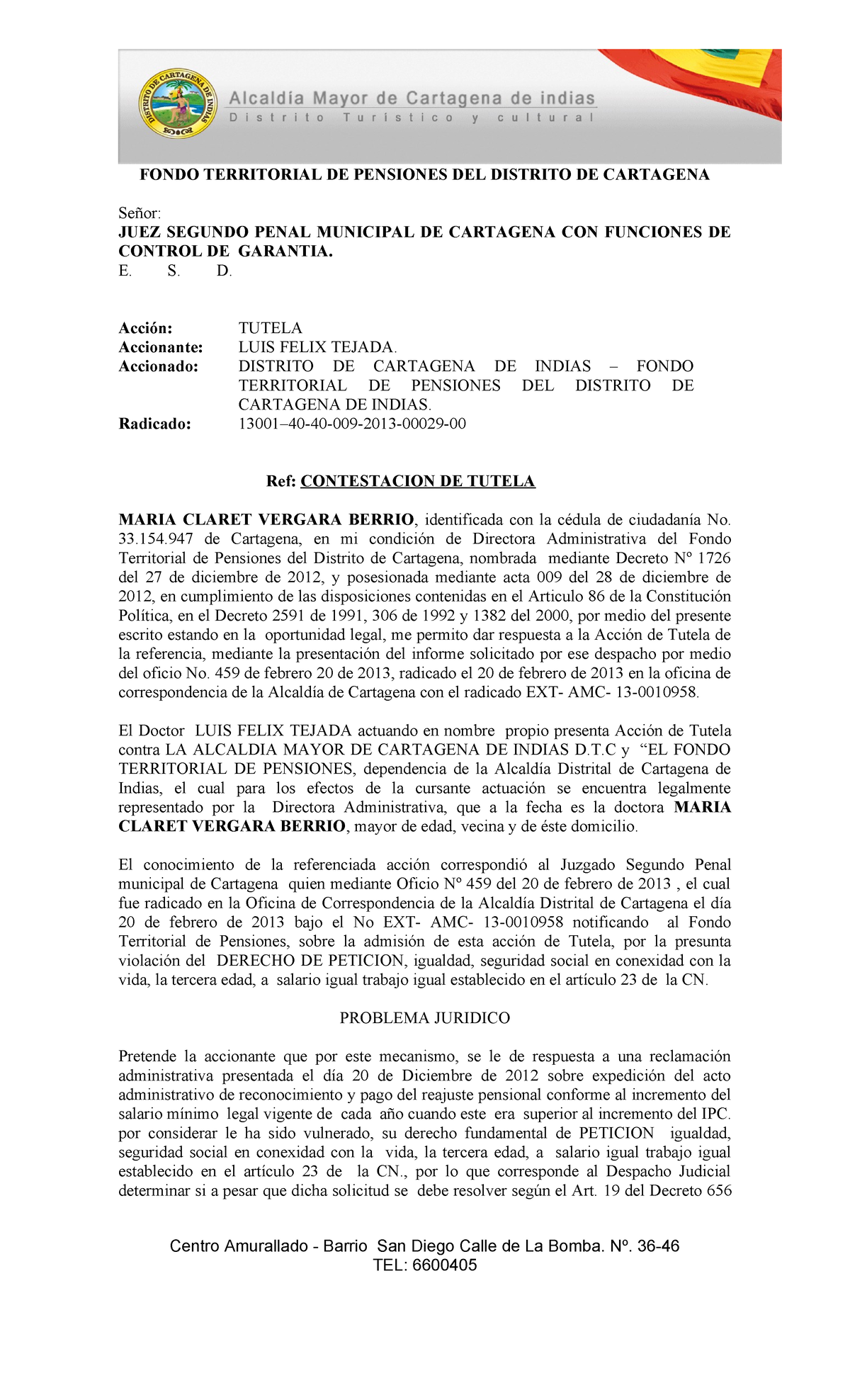 Contestación de Tutela - Fondo Territorial de Pensiones D.C. - EXT AMC ...
