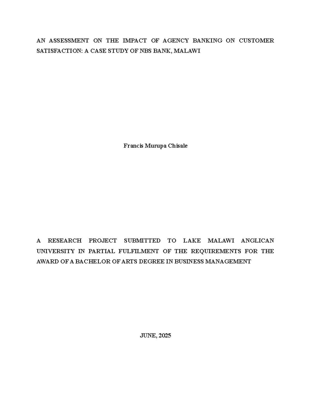 Agency Banking and Customer Satisfaction: A Case Study of NBS Bank ...