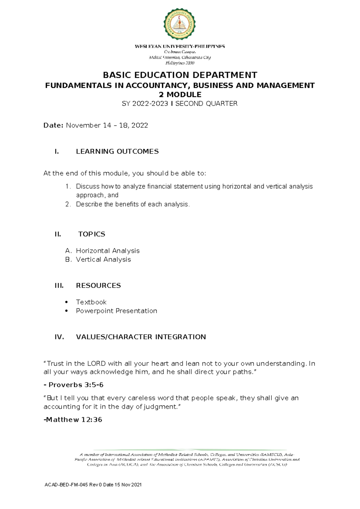 Fundamentals in ABM 2: Horizontal & Vertical Analysis Module - Studocu