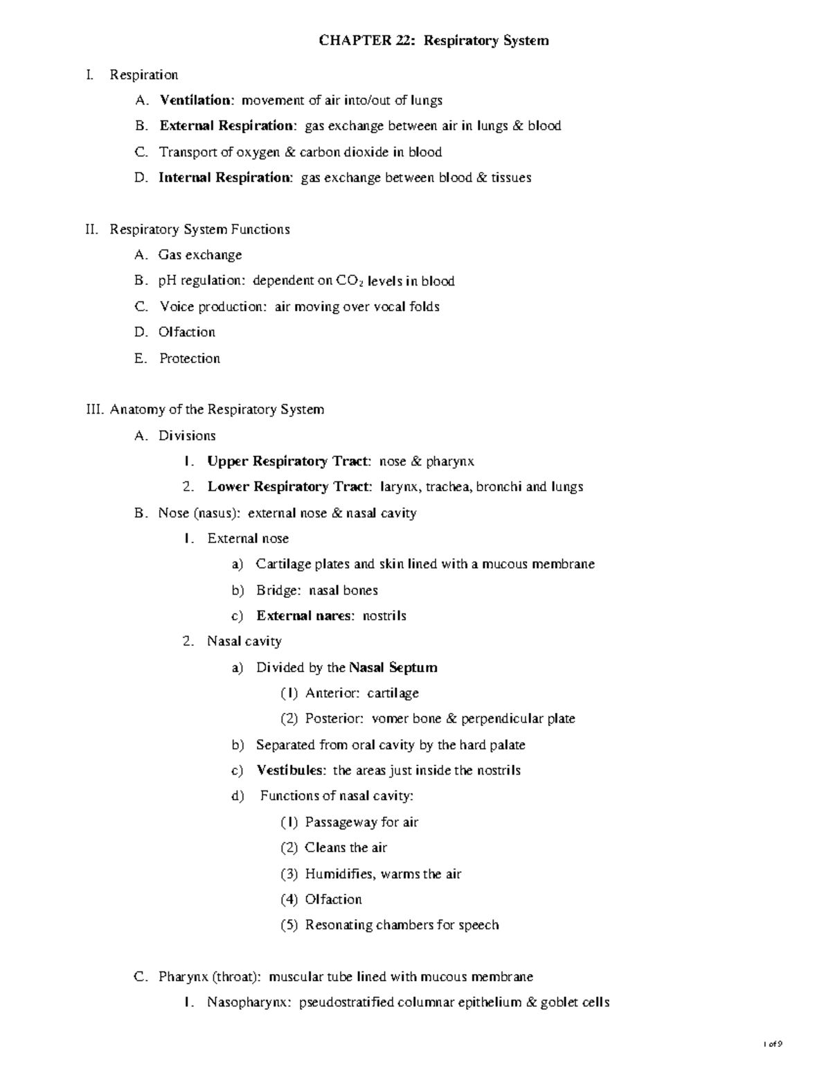 CHAPTER 22: Overview of the Respiratory System Functions and Anatomy ...