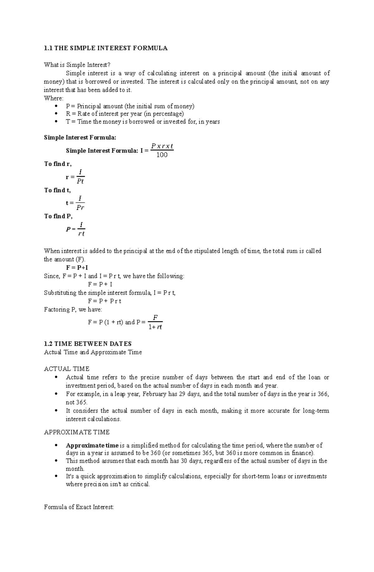 MMW- Pointers - Yes - 1 THE SIMPLE INTEREST FORMULA What is Simple ...