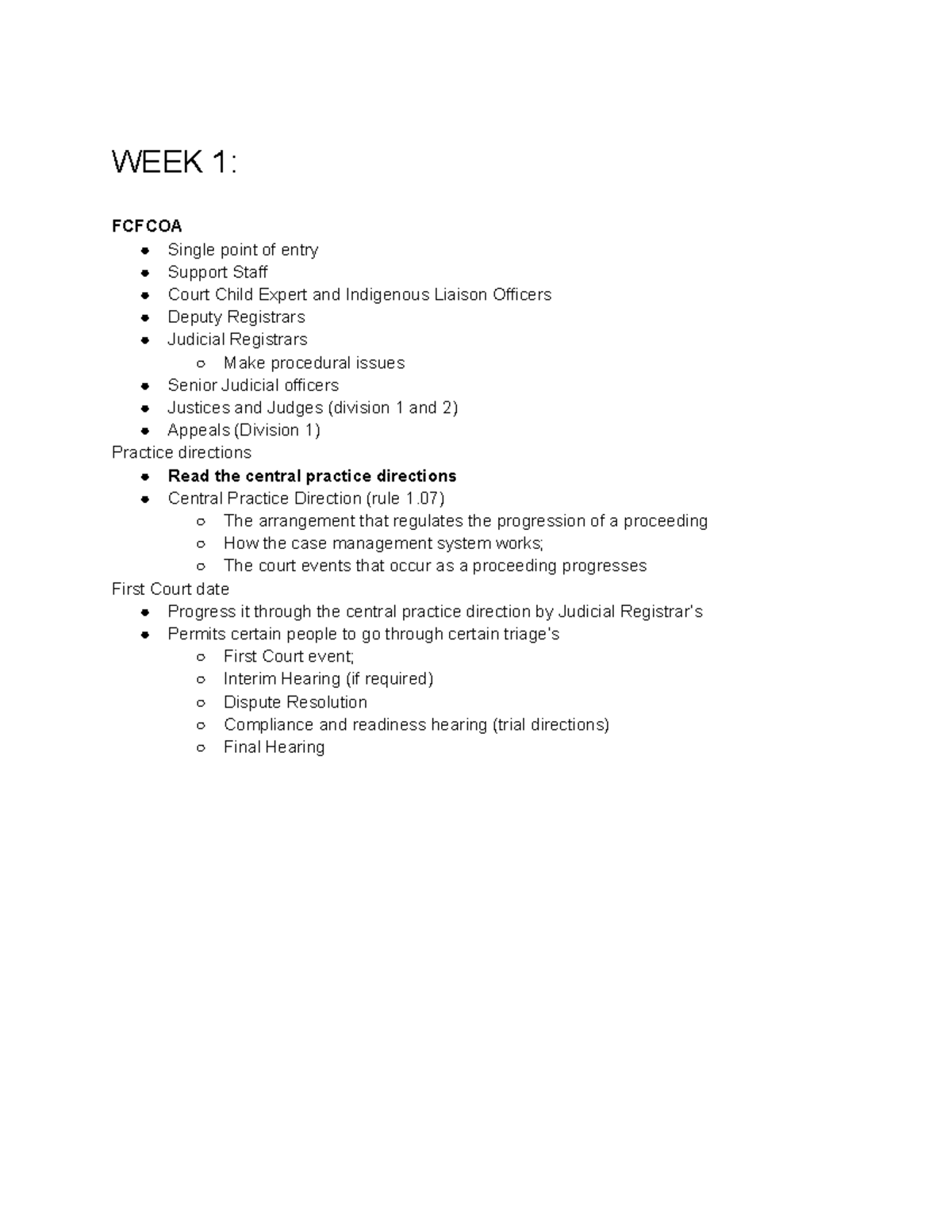 Advanced Family Law Weekly Notes W1-W4: Key Concepts & Procedures - Studocu