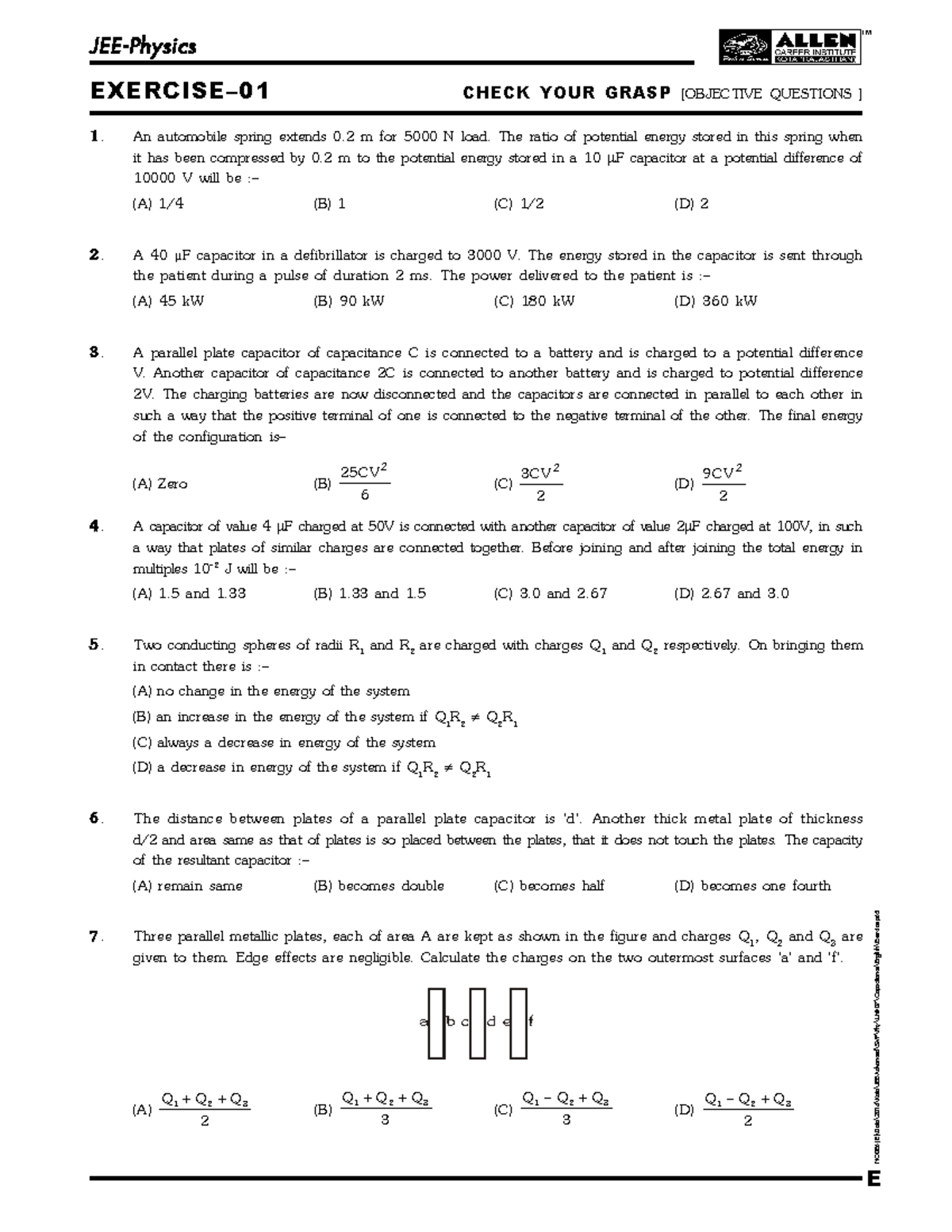 Capacitance Exercises for PHY-Unit 07 - JEE Adv Analysis - Studocu