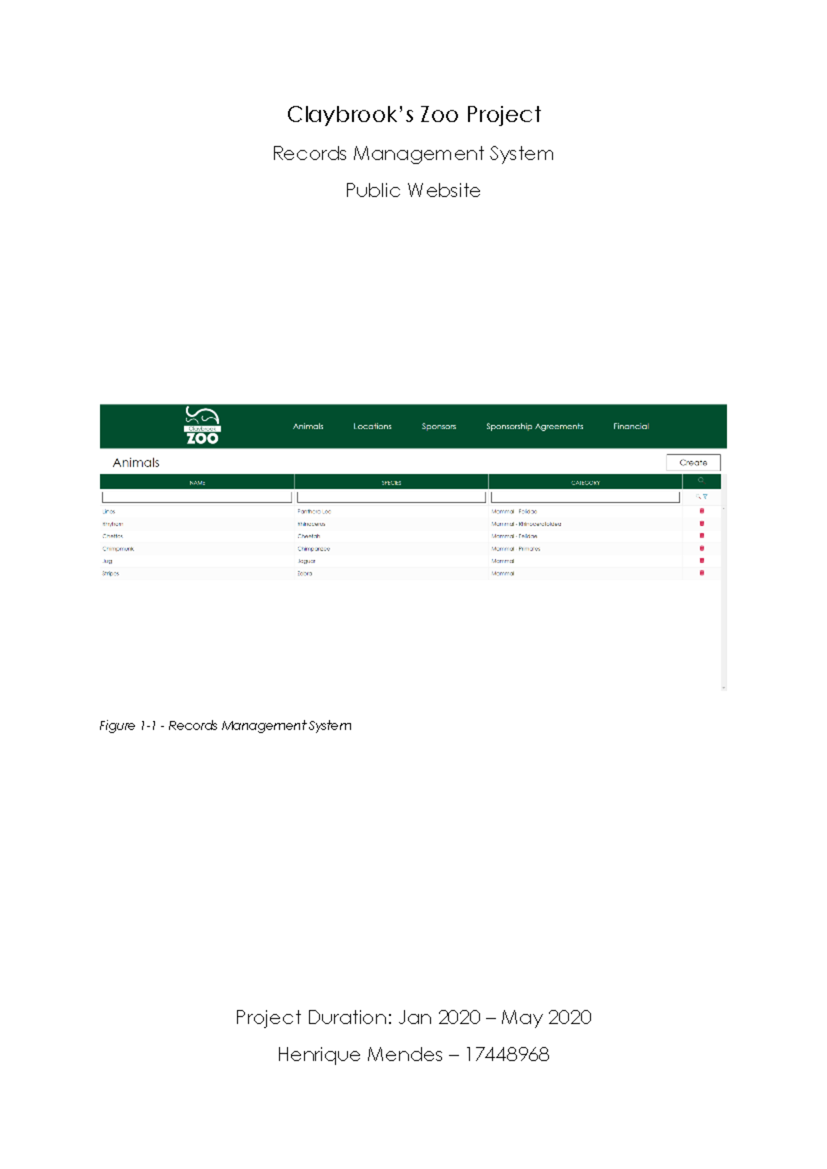 Claybrook Zoo Project: Records Management System Report PDF - Studocu