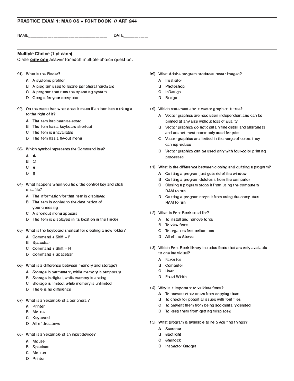 Practice Exam: Mac OS & Font Book // ART 244 Multiple Choice - Studocu