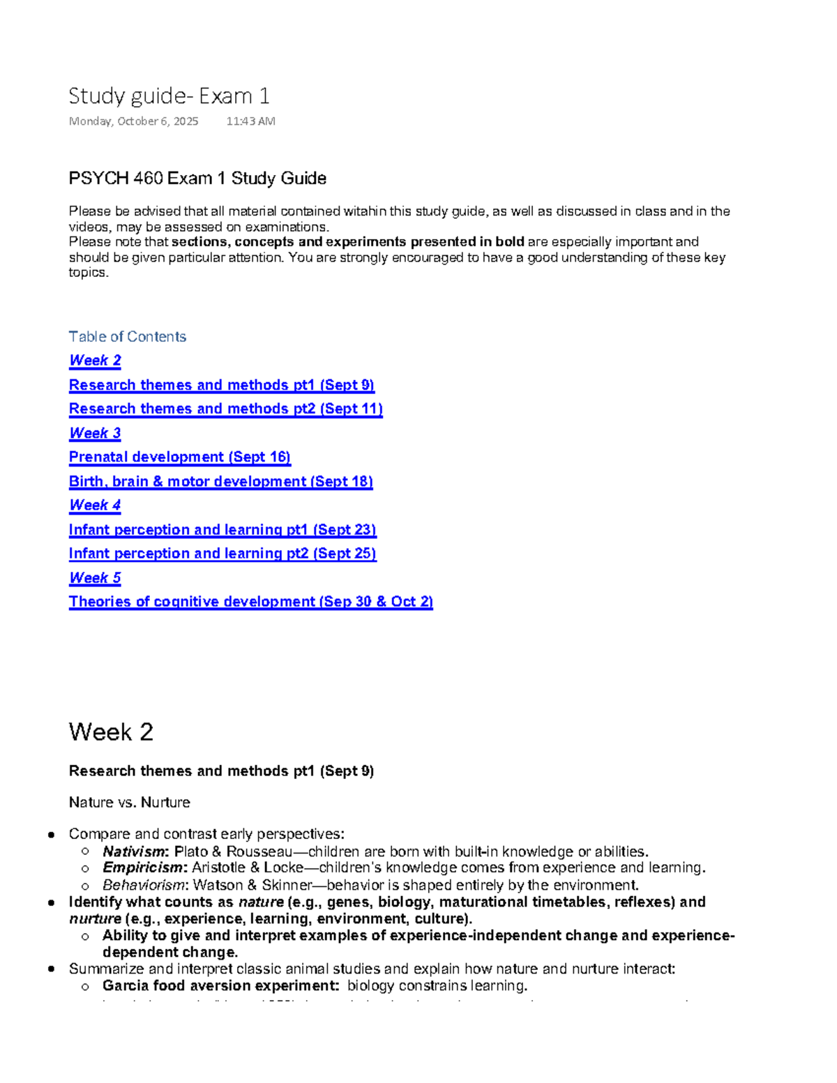 PSYCH 460: Exam 1 Study Guide on Developmental Research Methods ...