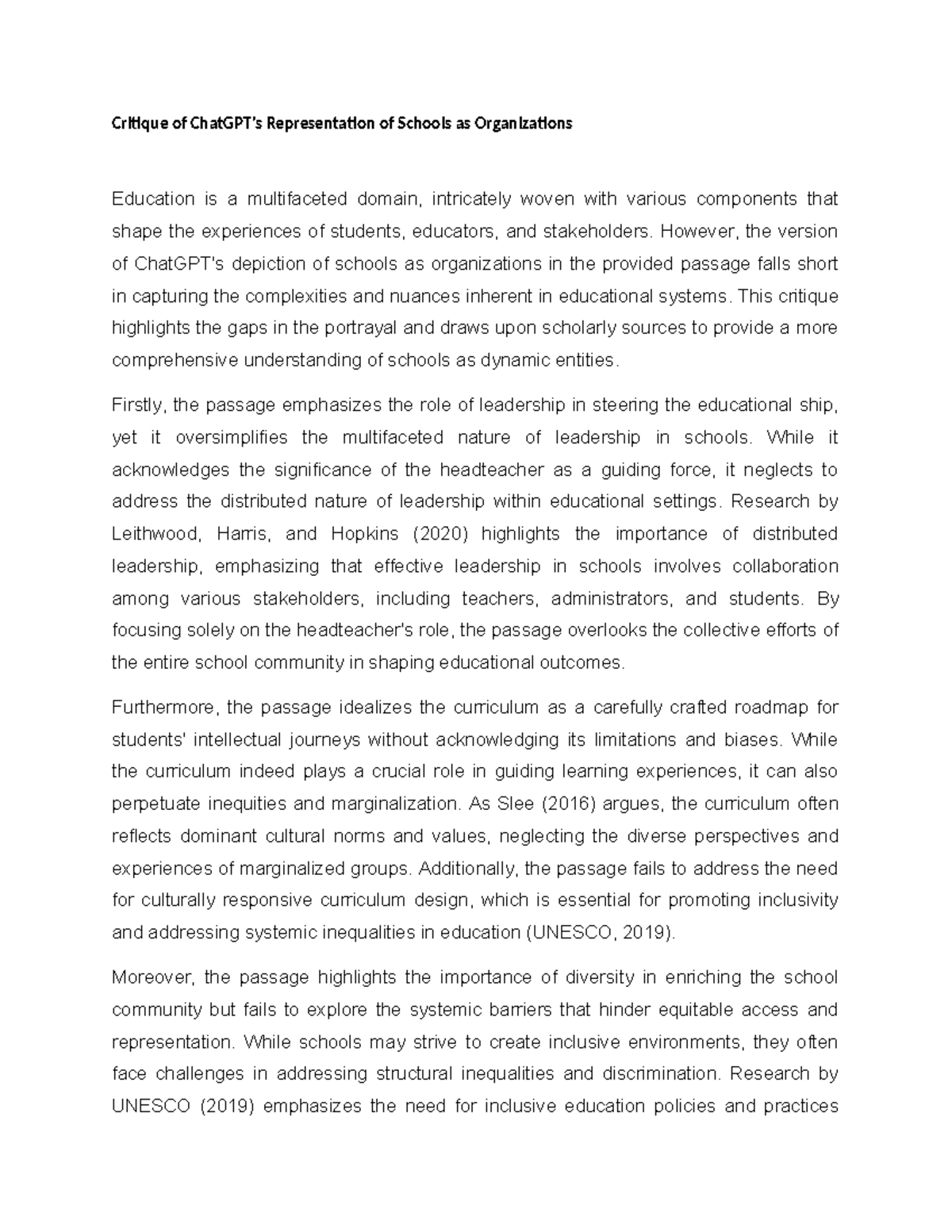 Critique of ChatGPT's Representation of Schools (EDU 101) - Studocu