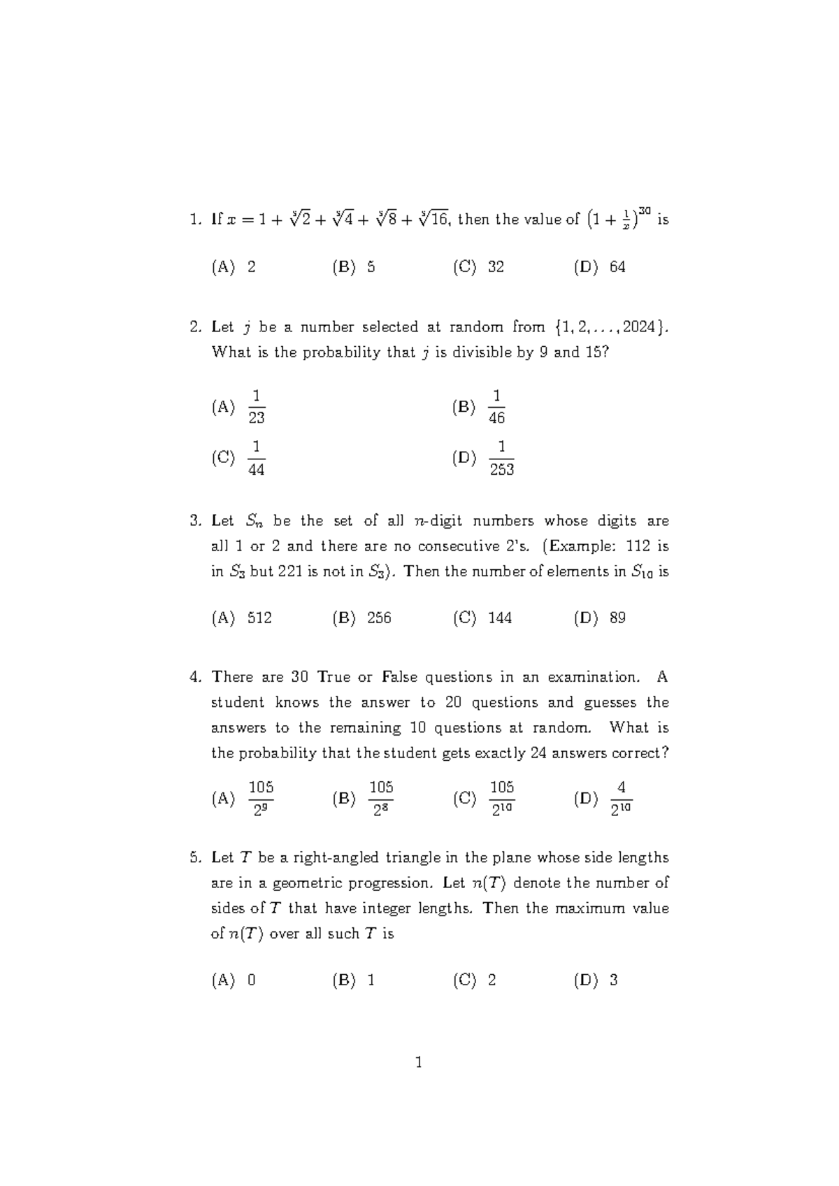 BStat BMath UGA 2024 - Probability and Functions Exam Questions - Studocu