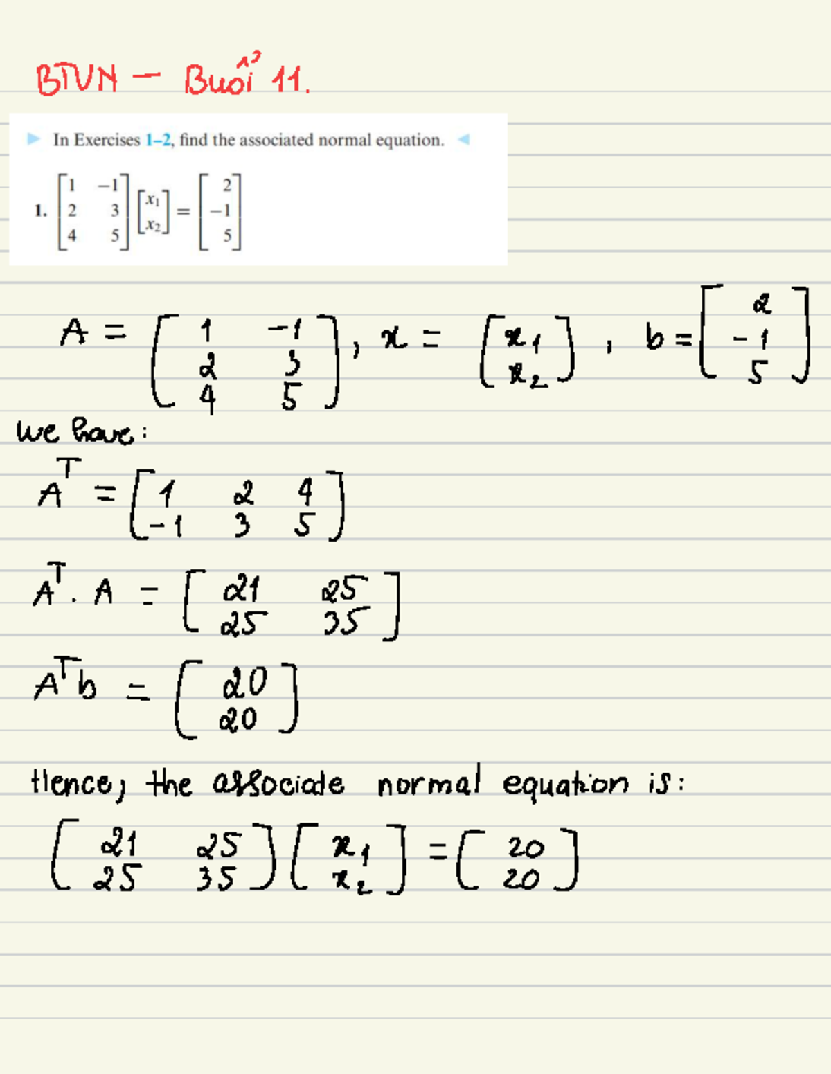 BTUN A A . A Ab - Normal Equations and Least Squares Solutions - Studocu