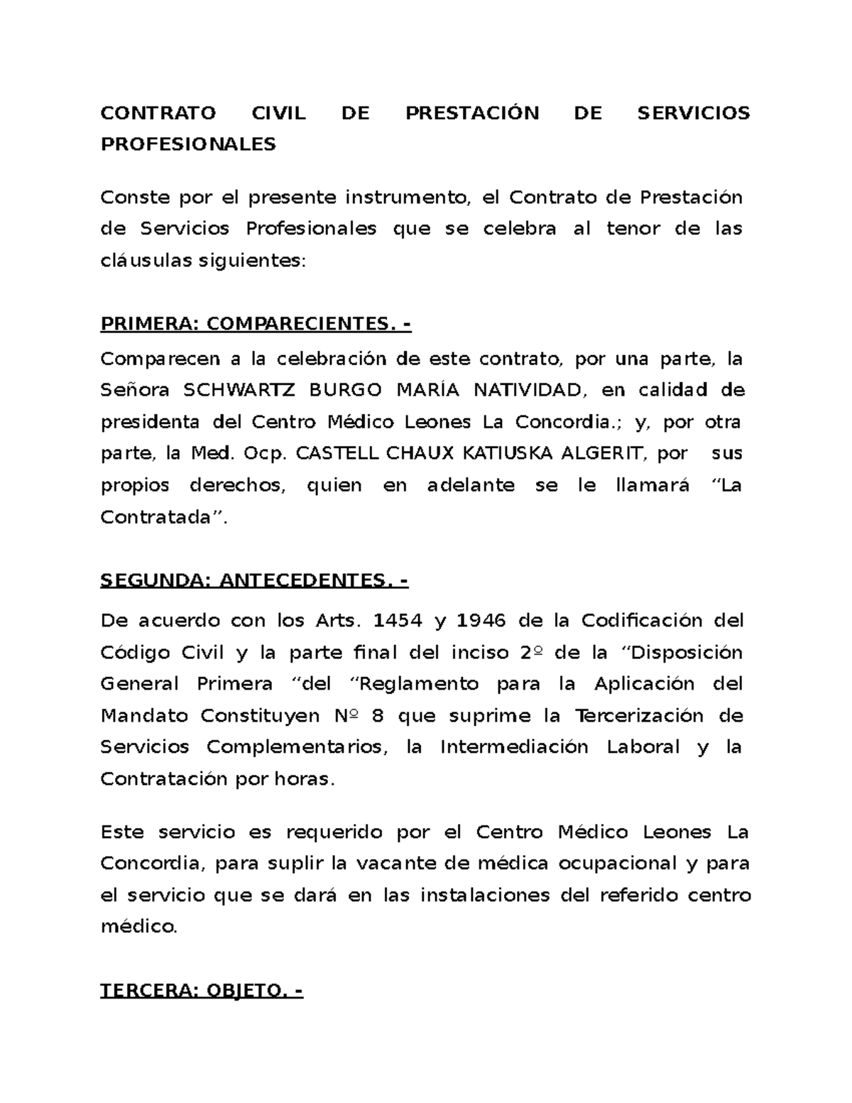 Contrato de Prestación de Servicios Profesionales - Análisis y ...