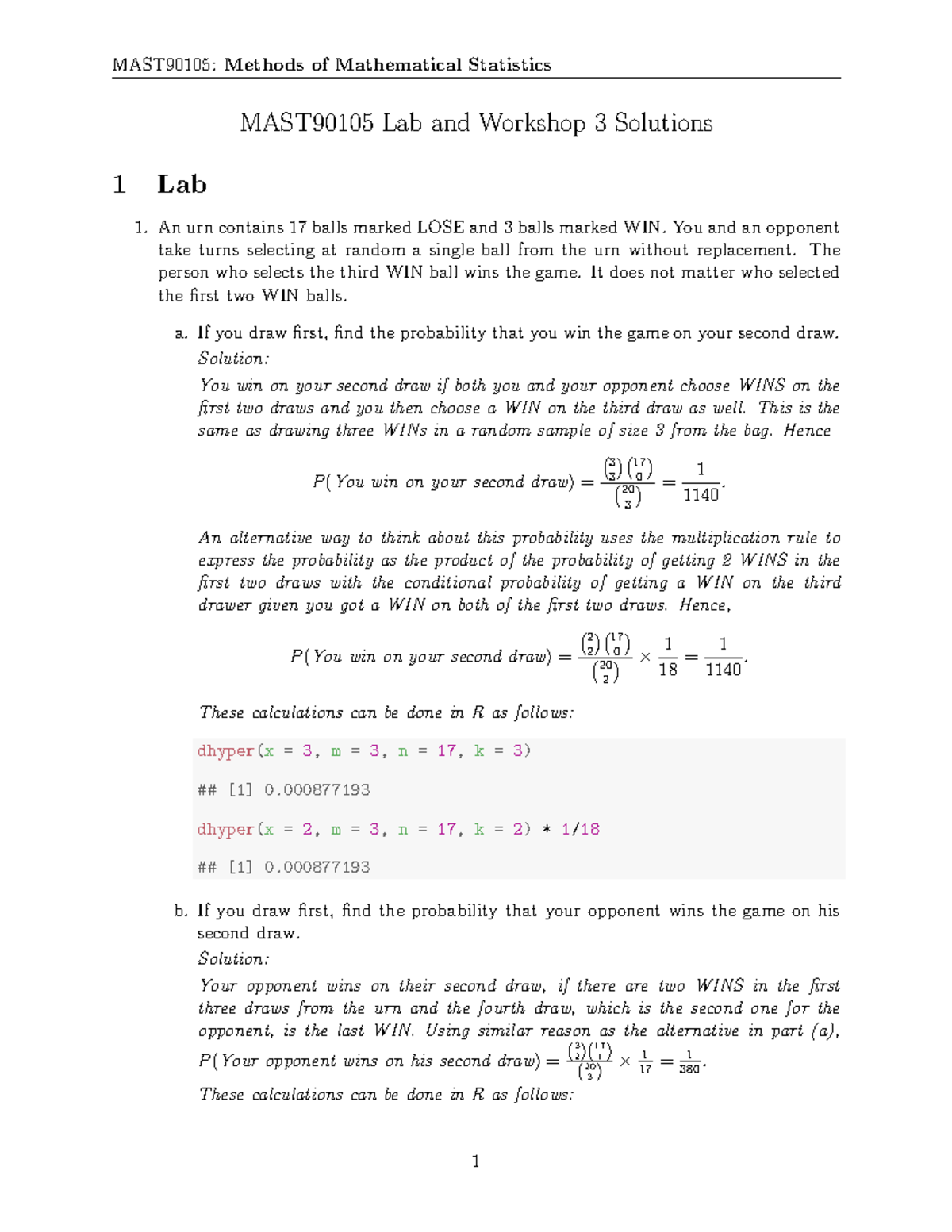 Lab Workshop Week 3Solutions - MAST90105 Lab and Workshop 3 Solutions 1 ...