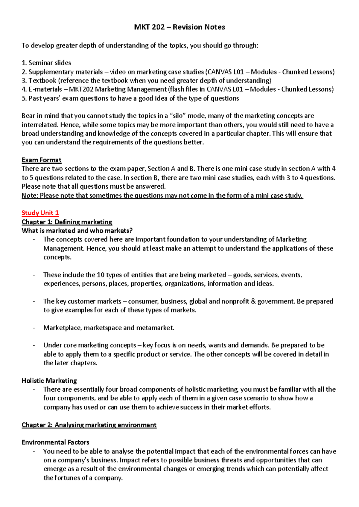 MKT202-Revision Notes for Students (Jan 2017 ) - MKT 202 – Revision ...