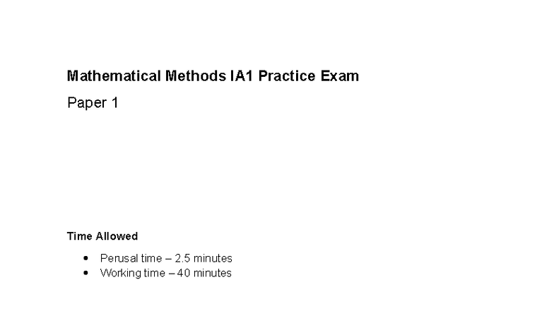 Mathematical Methods IA1 Practice Exam TF - Mathematical Methods IA1 ...