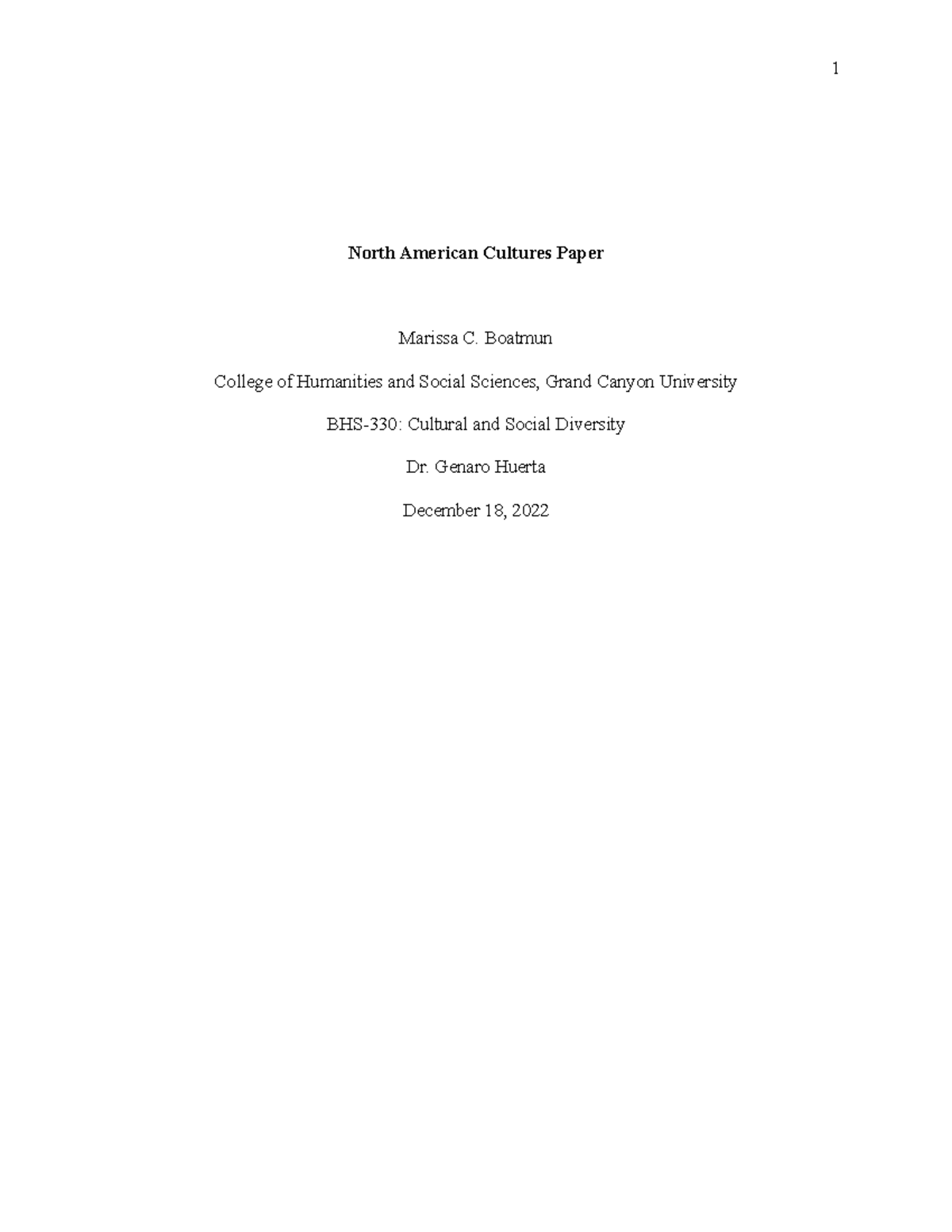 BHS-330: Final Paper on North American Cultures in Counseling - Studocu
