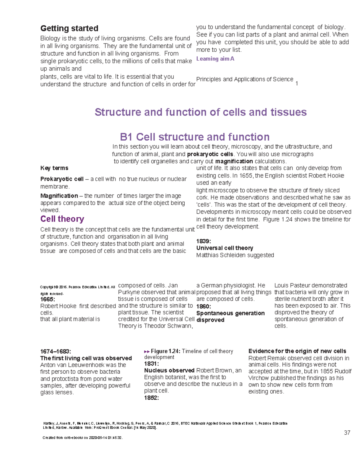 Learning Aim B: UNIT 1 Principles & Applications of Science 1 Cell ...