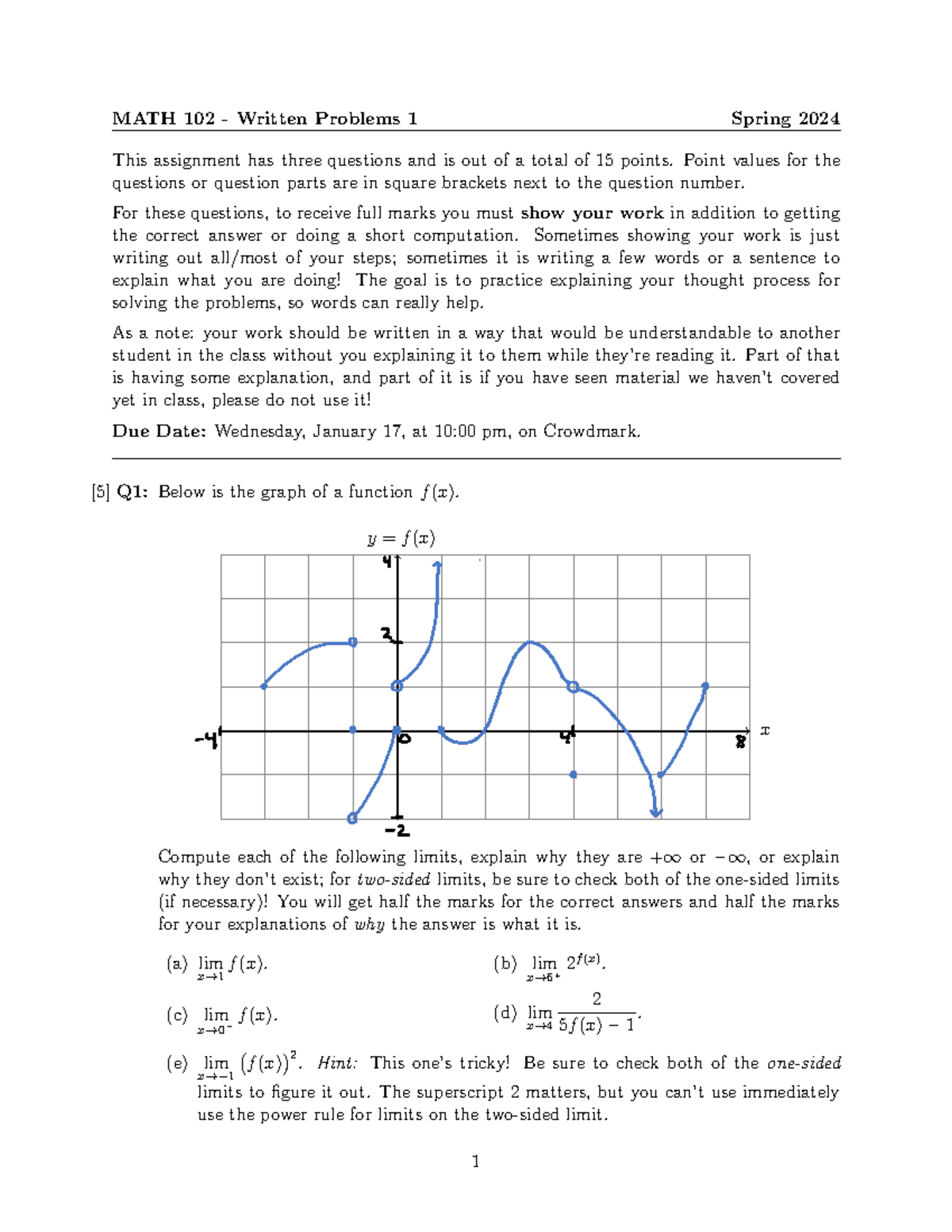 MATH 102 Wp1 Spring 2024: Full Assignment Details and Problems - Studocu