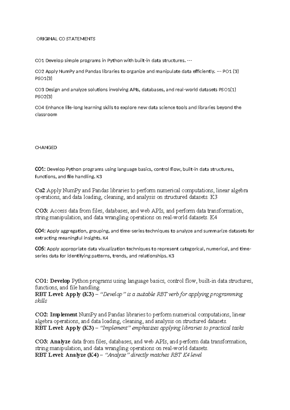 Revised CO Statements for Python Programming and Data Analysis - Studocu