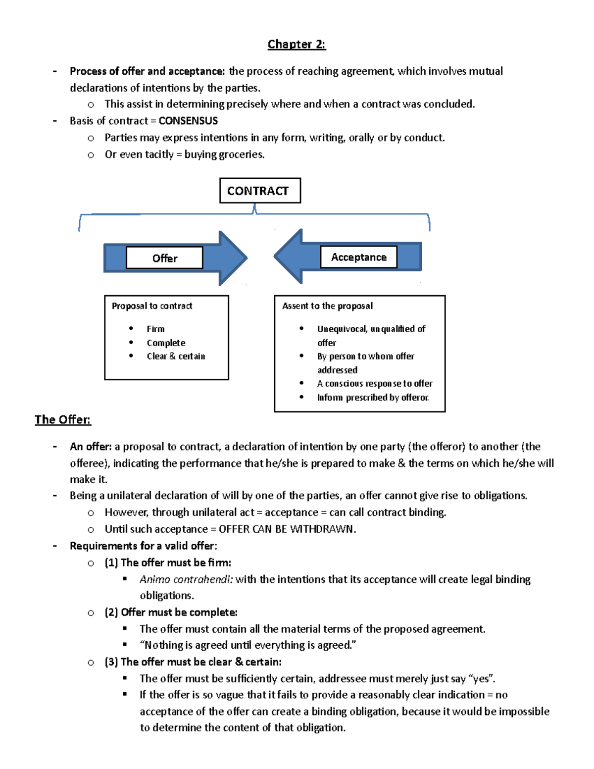 Chapter 2 - Lecture Notes 2: Offer and Acceptance in Contract Law - Studocu