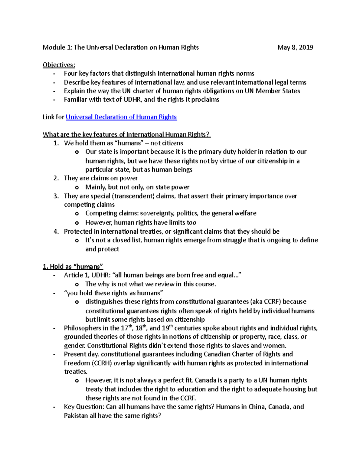 Module 1 - The Universal Declaration of Human Rights Overview - Studocu