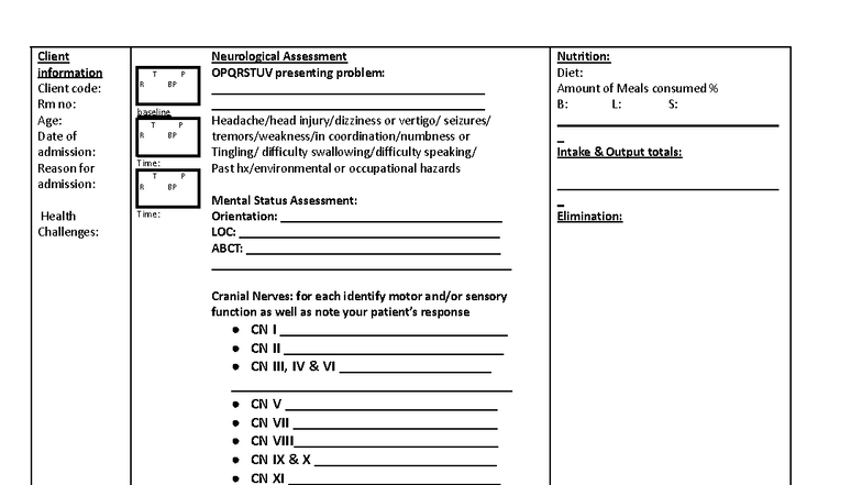 Neurological Assessment Notes for Client Code: Rm No. - Studocu