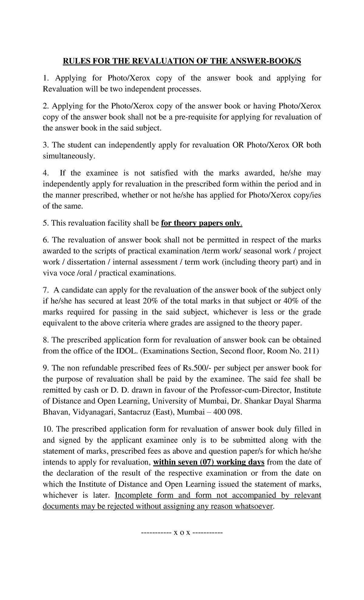 Rules for Revaluation and Photo/Xerox of Answer Books (IDOL) - Studocu