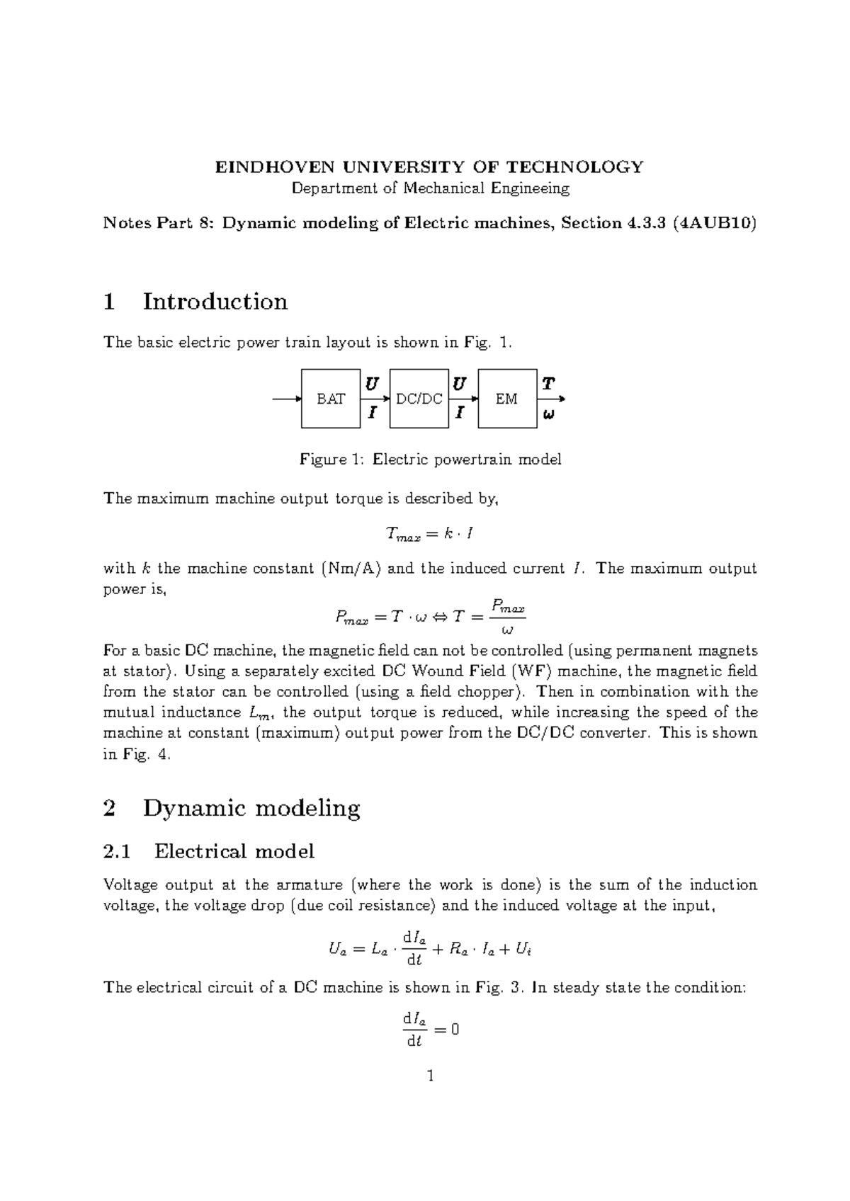 Dynamic Modeling of Electric Machines: Notes (4AUB10, Part 8) - Studeersnel