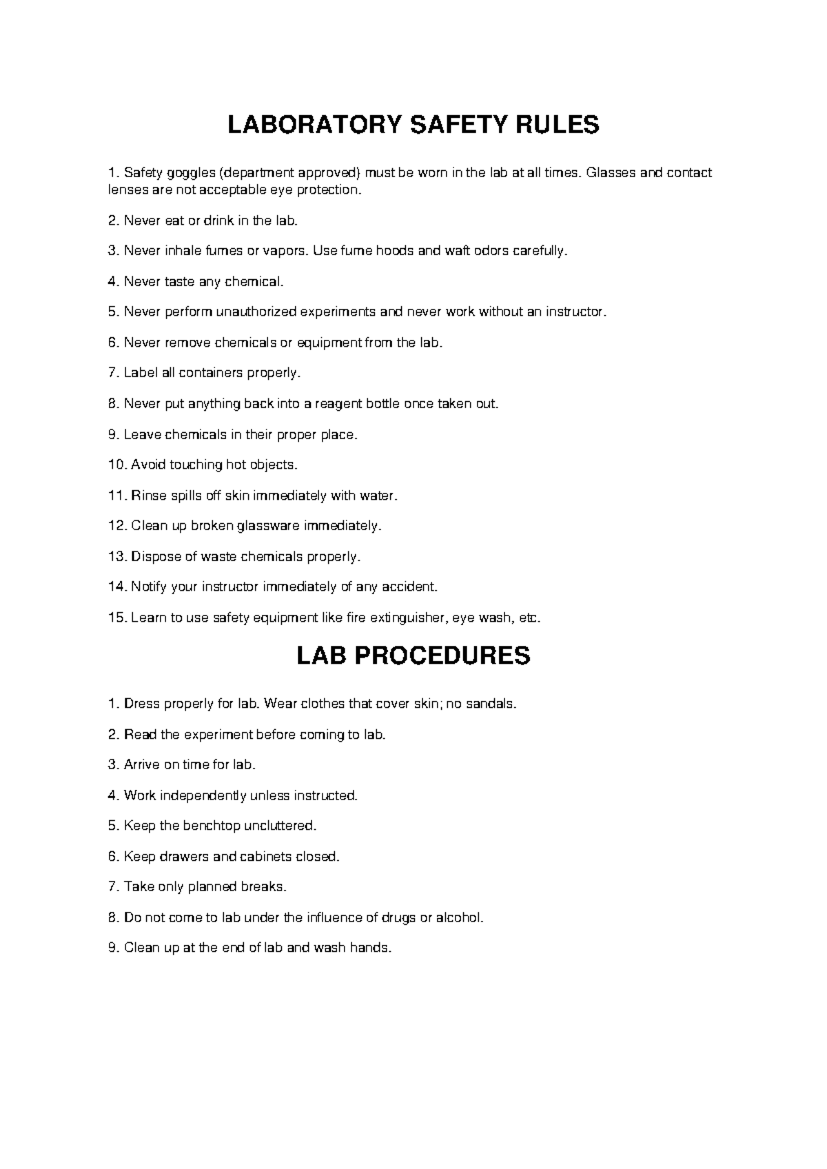 POC Lab Safety Rules and Procedures Guide - Studocu