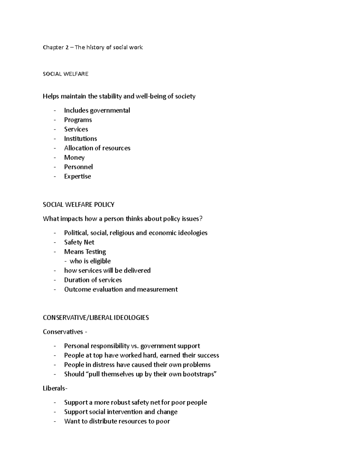 Chapter 2: The Evolution of Social Work and Welfare Policies - Studocu