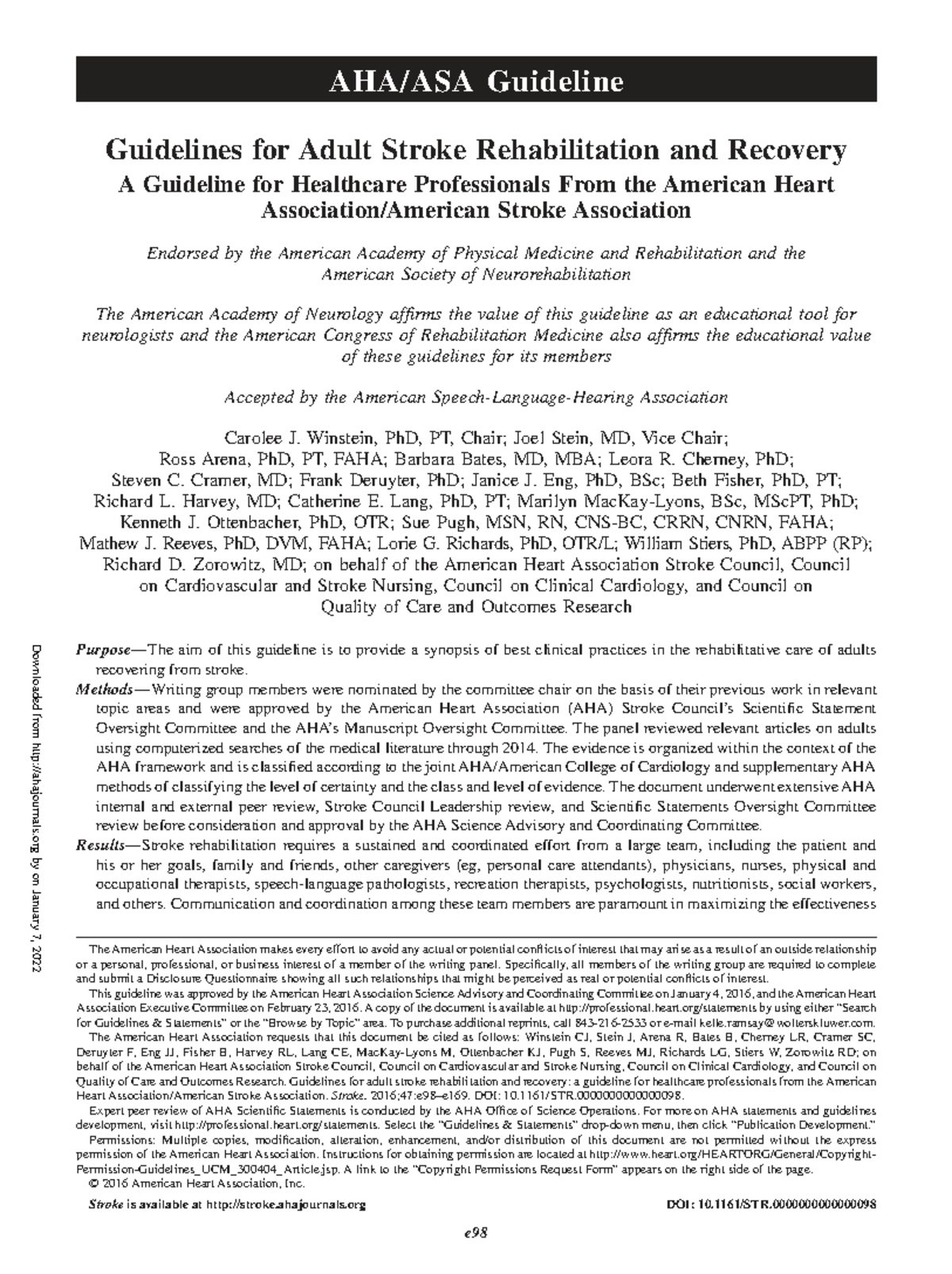 Guidelines for Adult Stroke Rehabilitation (AHA 2016) - Best Practices ...