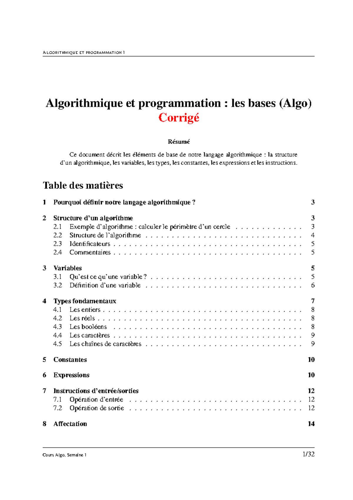 Algo 1 - Fondamentaux en Algorithmique et Programmation (INPT) - Studocu