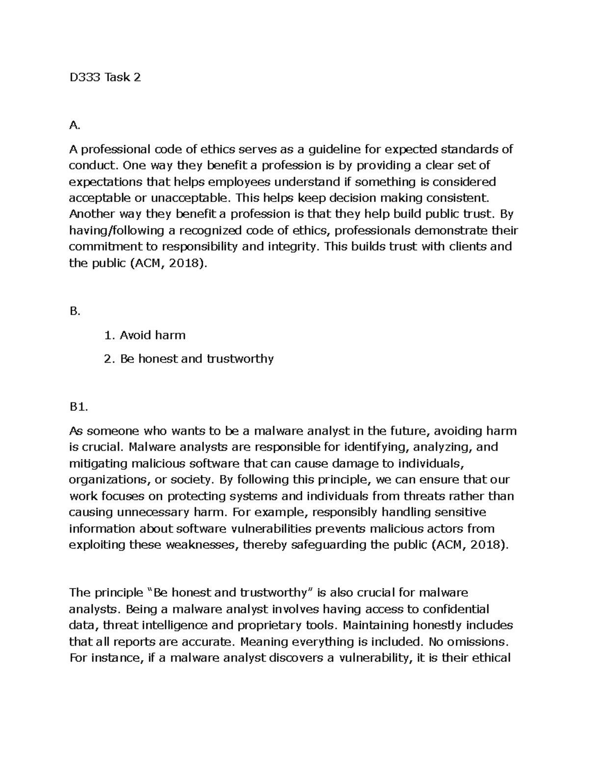 D333 Task 2 - Professional Ethics in Malware Analysis and AI Risks ...
