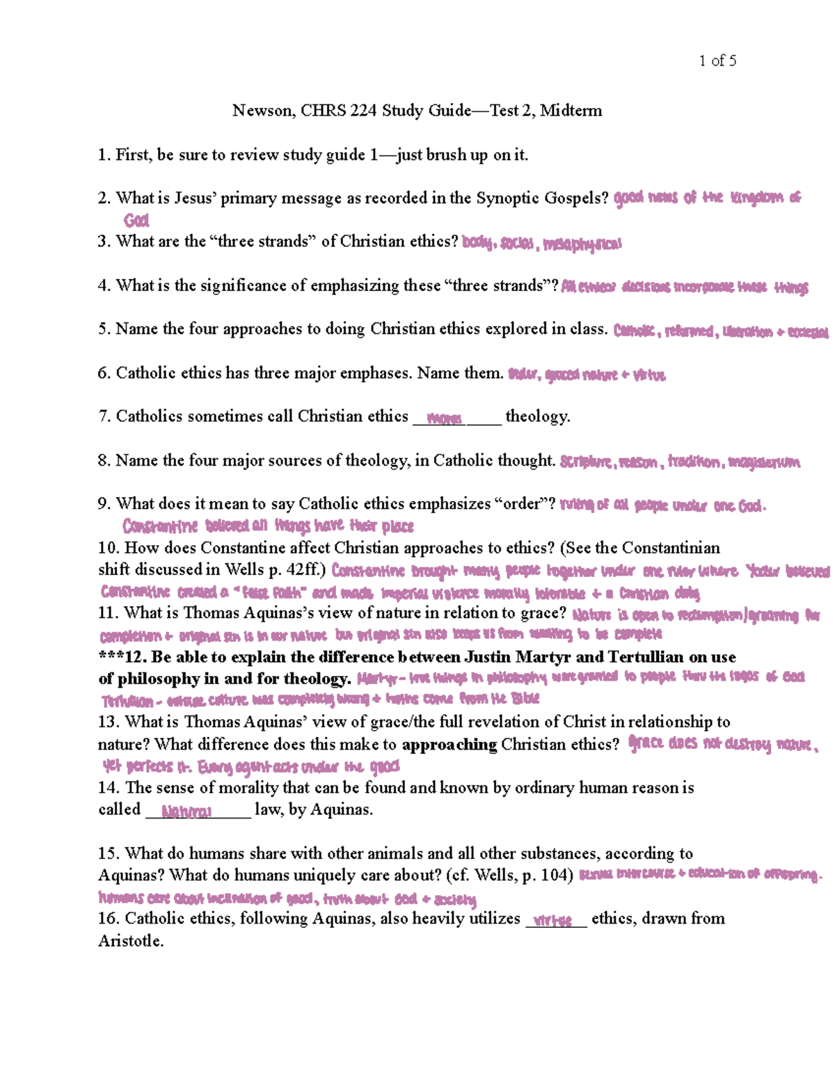 Christian Ethics Test 2 Study guide - Newson, CHRS 224 Study Guide—Test ...