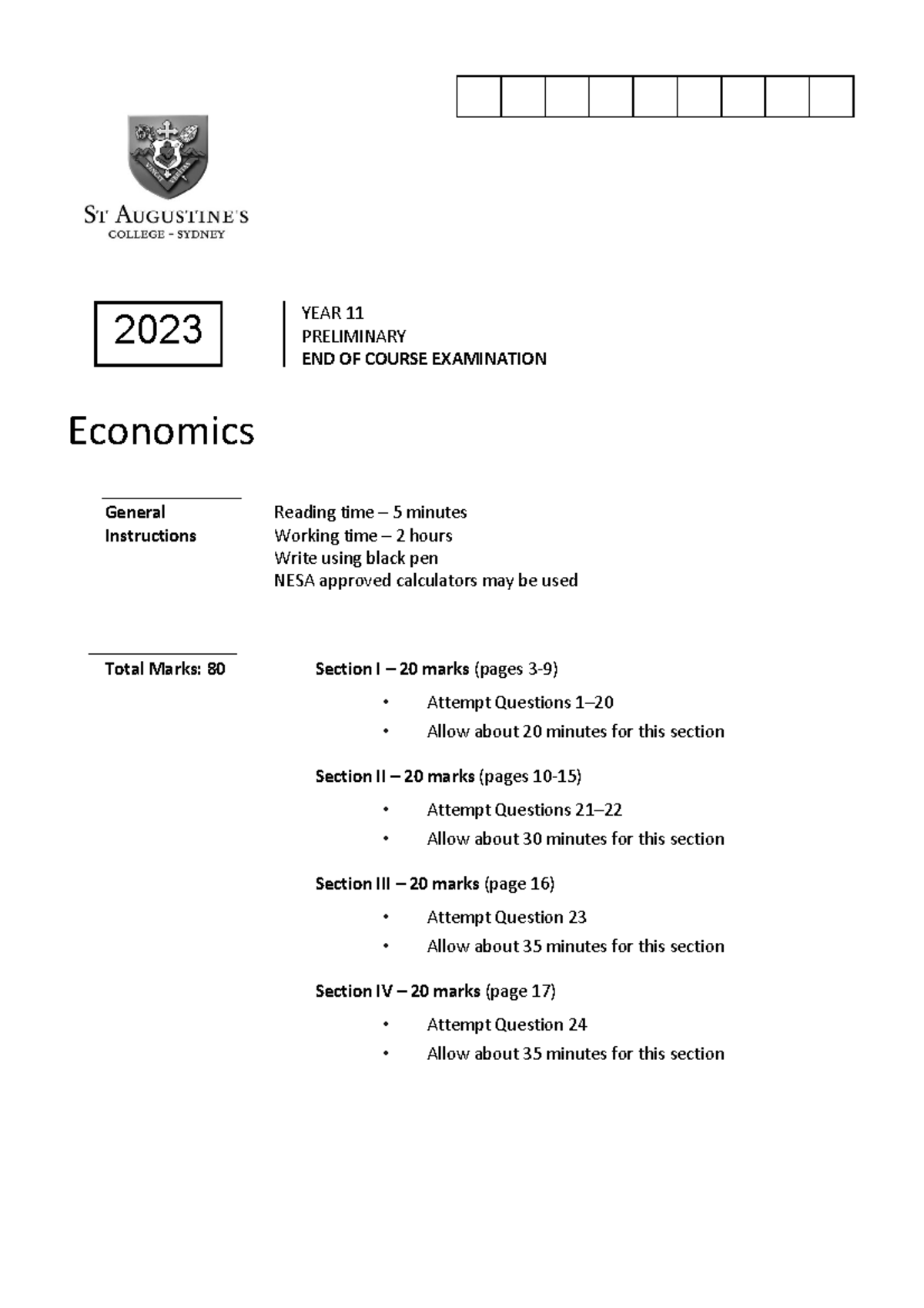 Economics Year 11 Preliminary End of Course Exam 2023 - Studocu