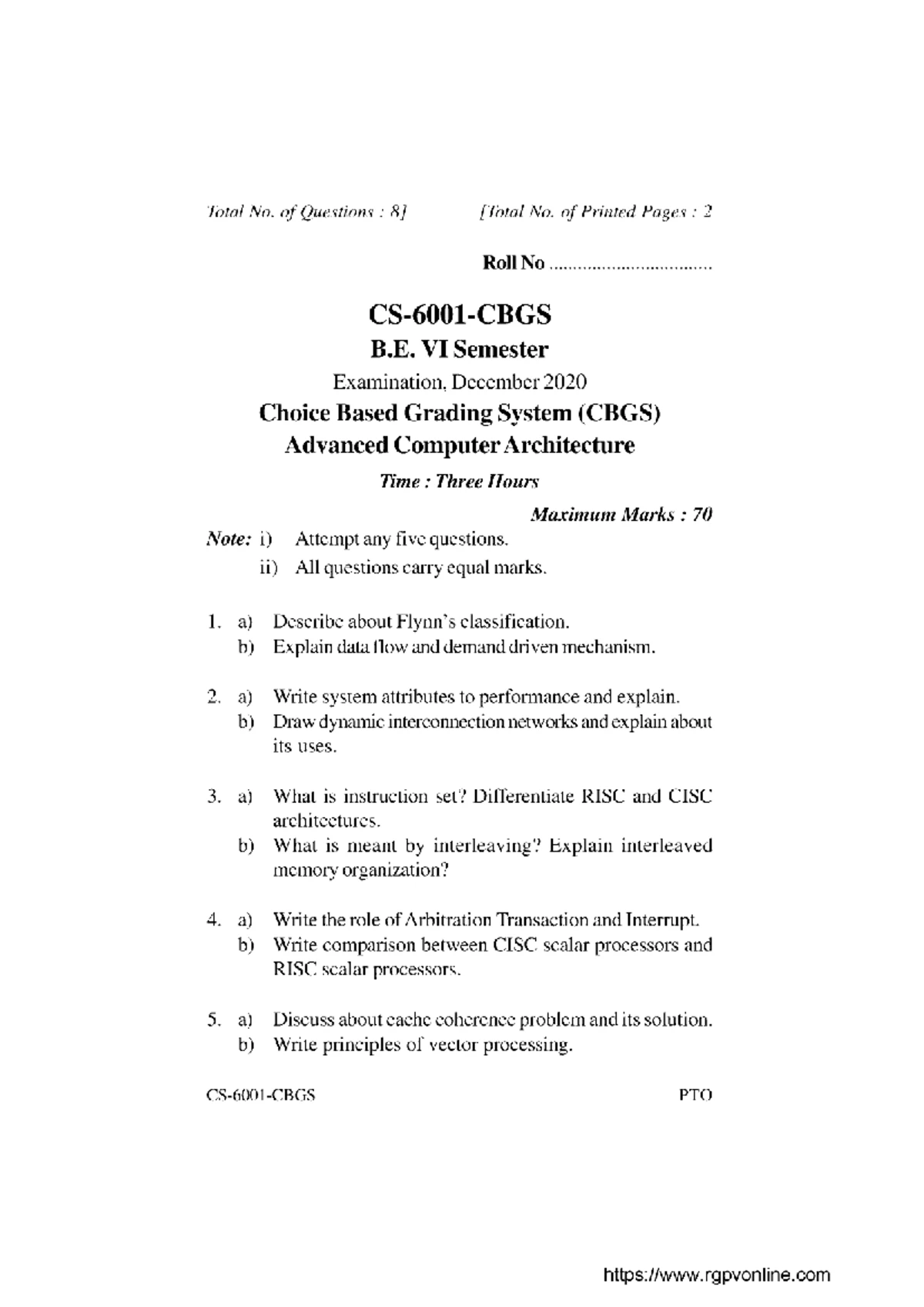Cs 6001 Advance Computer Architecture Exam Paper - May 2018 (CBGS ...