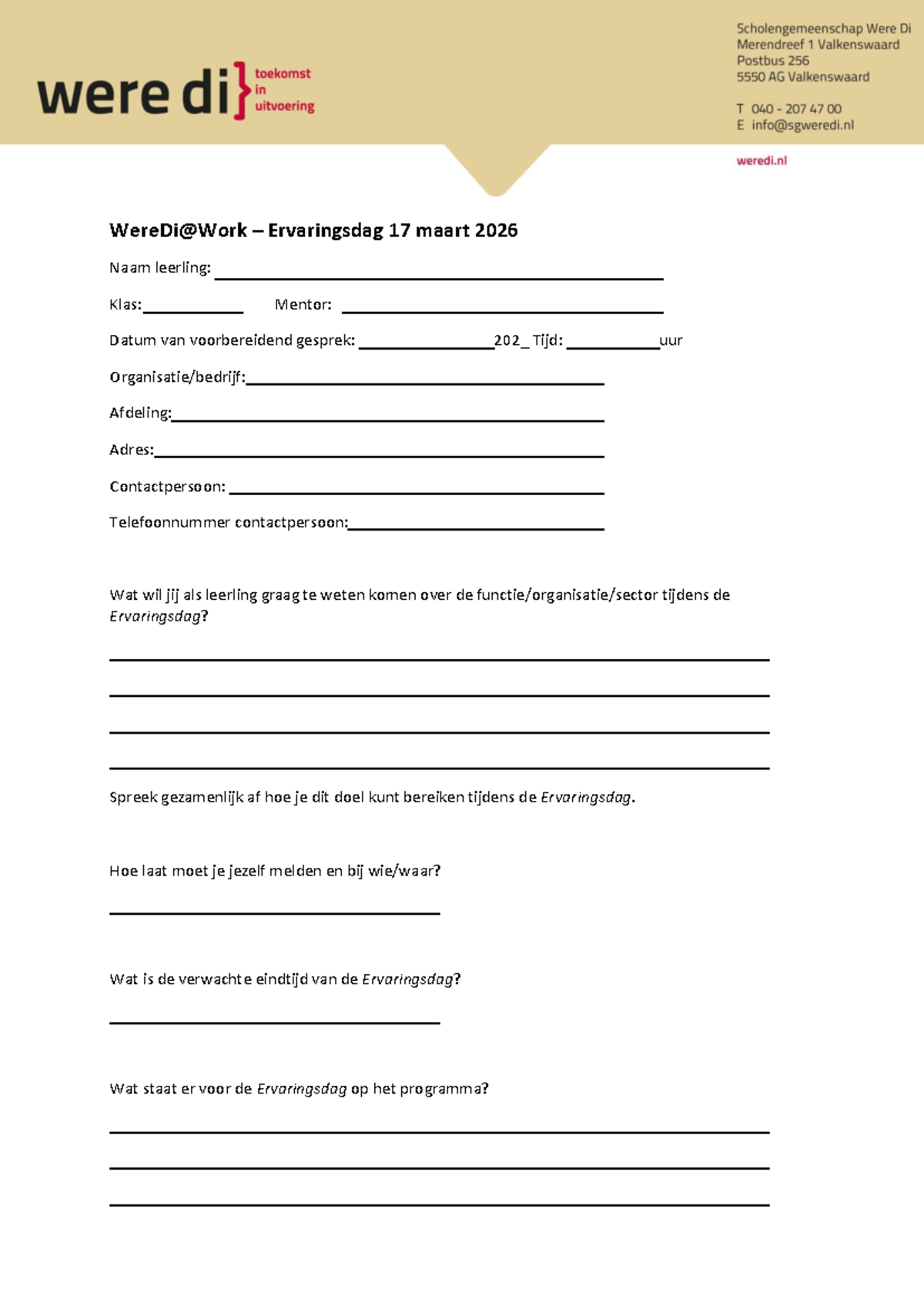 Ervaringsdag Formulier en Informatie H3V3V4 - Studeersnel