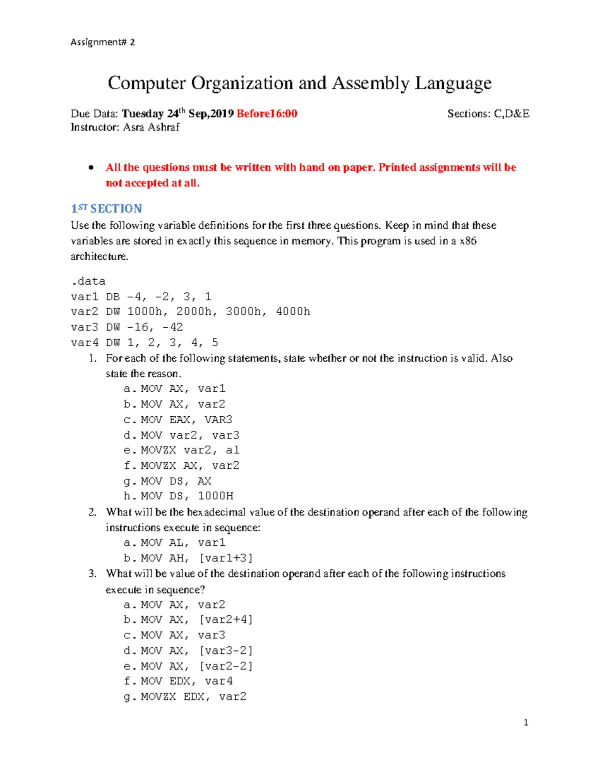 435011681 Computer Organization & Assembly Language Practice Questions ...