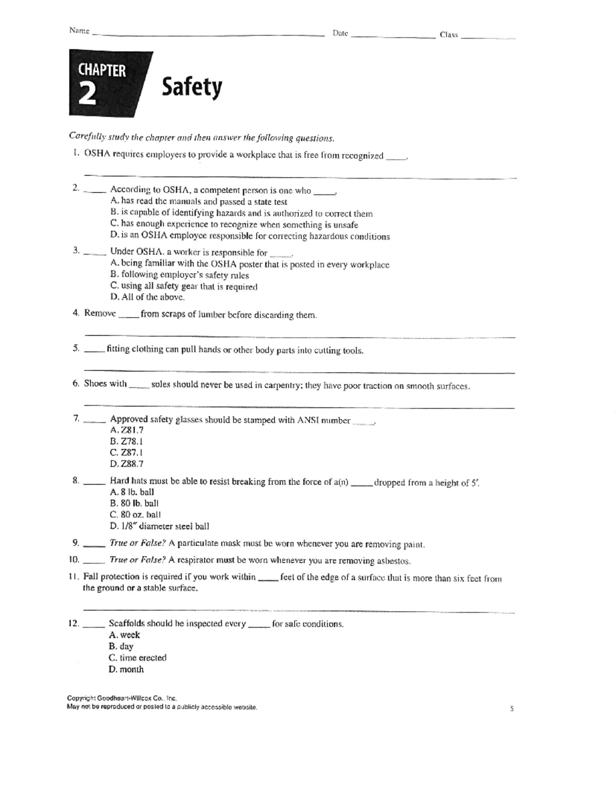 CHAPTER 2: OSHA Safety Guidelines Study Questions and Answers - Studocu